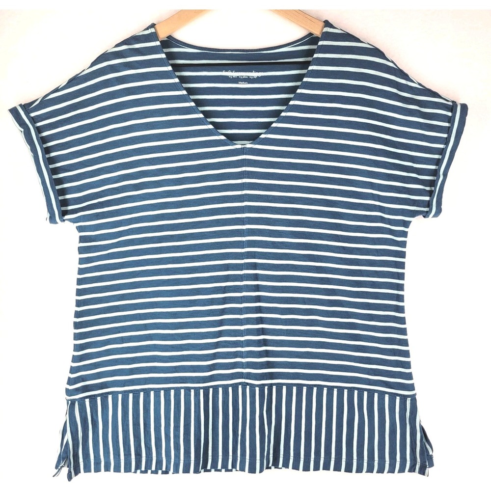 Soft Surroundings Womens Bali Breeze Striped Top M Blue Cotton Coastal Nautical